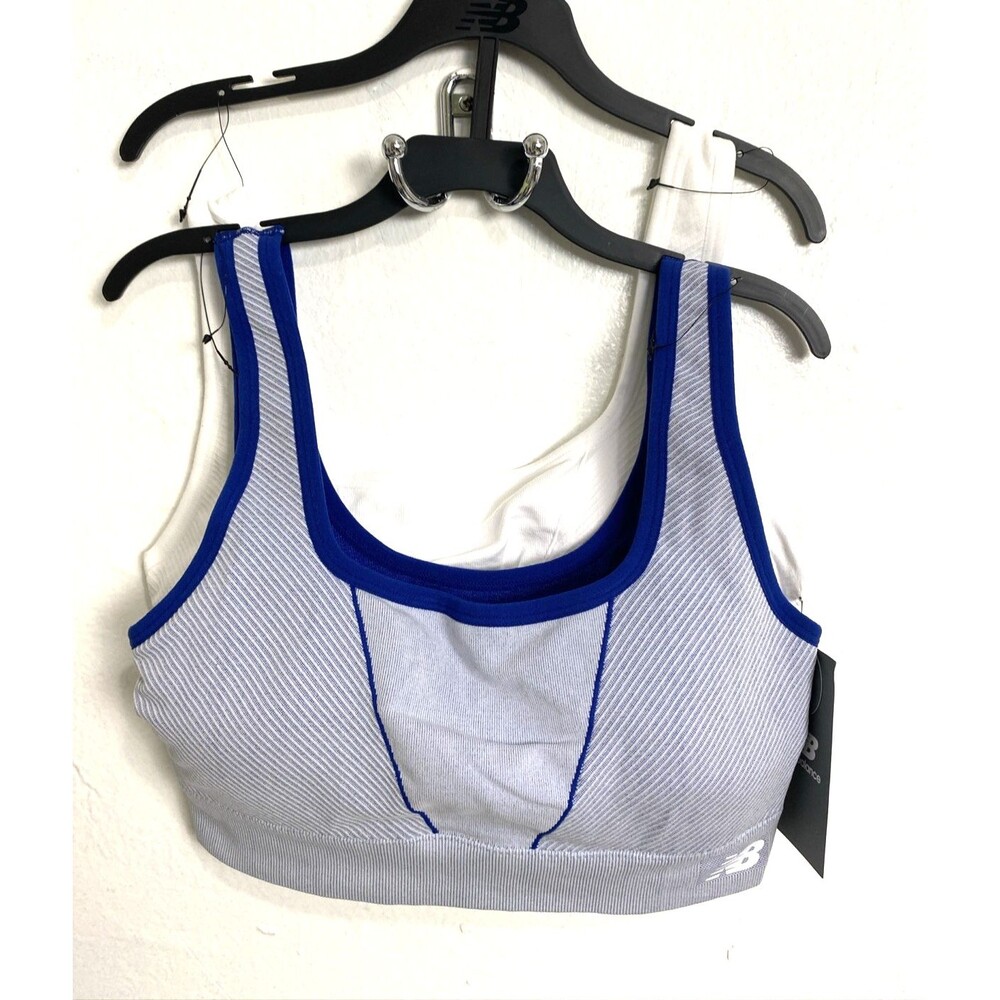 New Balance Sport Bra Size L 2 Pack Ble White Padded Pullover Stretch